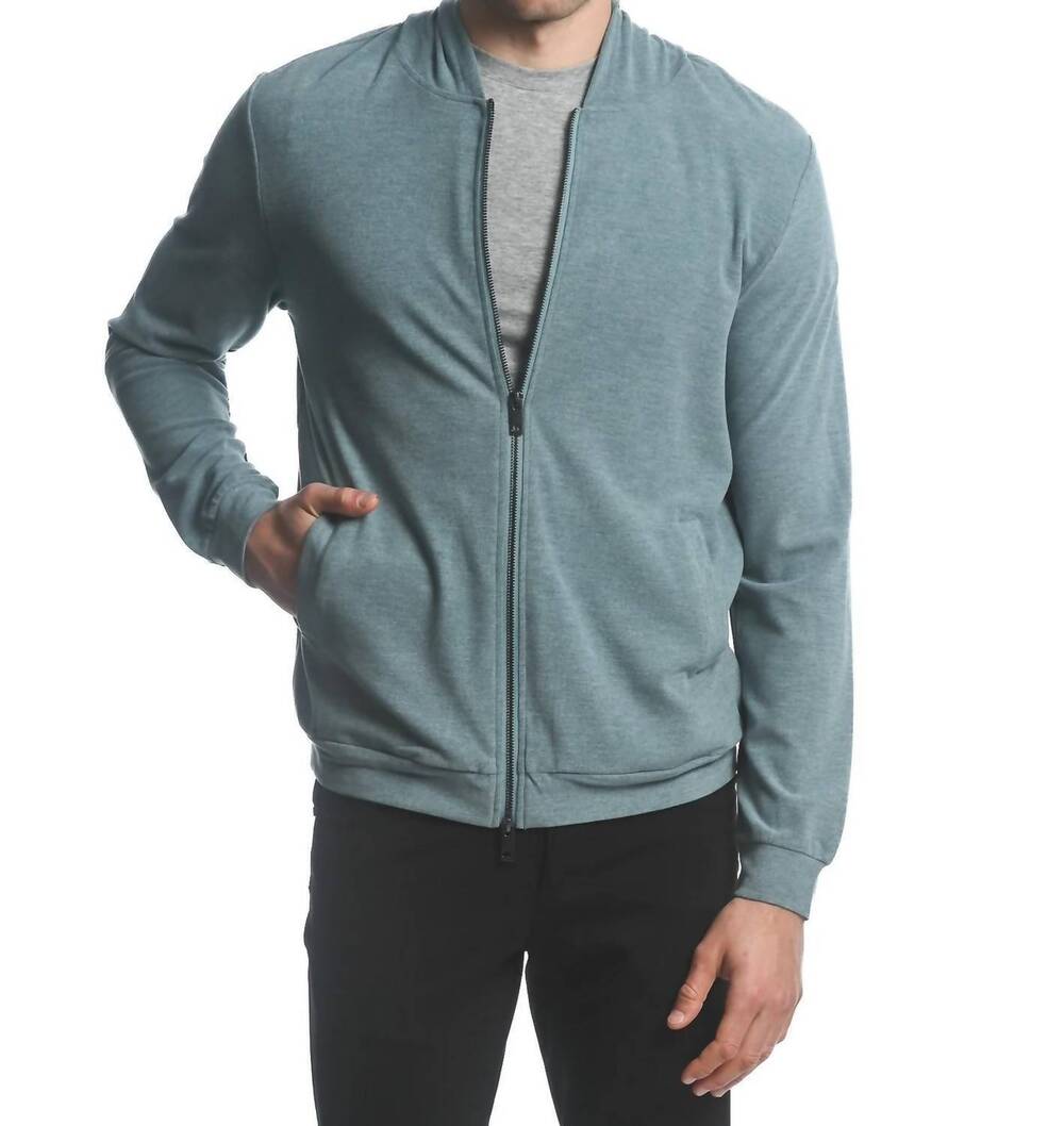NEW POSTMARC stretch knit zip-up hoodie in pool
